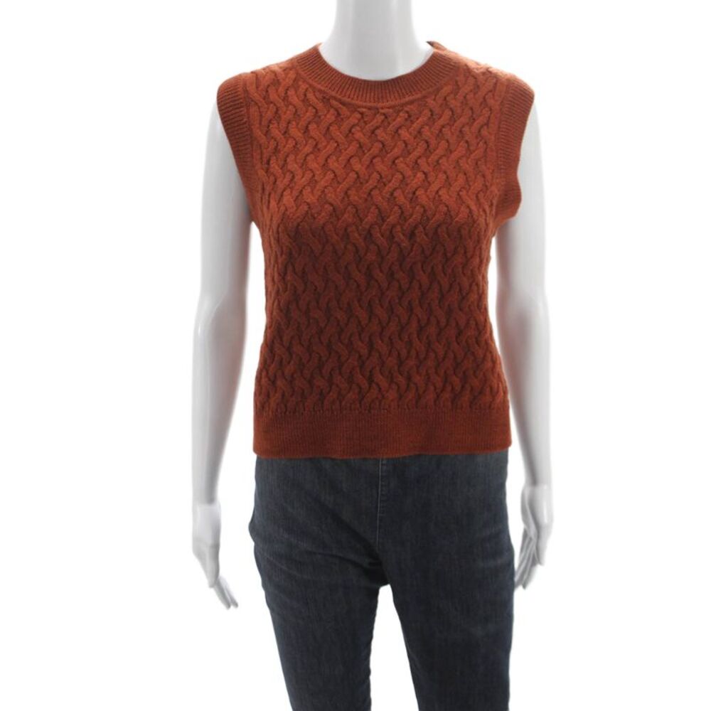 Margaret OLeary Women Orange Merino Wool Crew Neck Sleeveless Vest Size S